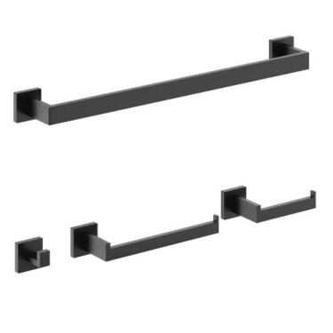 Imagem de Kit Acessórios Banheiro Lavabo Luxo 4 Peças Preto Black - GoldenX