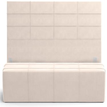 Imagem de Kit Cabeceira Cama Box King 195cm Com Calçadeira Roma W01 Suede Bege - Lyam