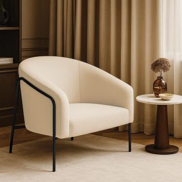 Imagem de Poltrona Sala Industrial Alta Preto Stella Bouclê Bege D03 - D'rossi