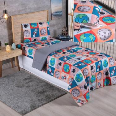 Imagem de Kit Coordenado Edredom Com Lençol Solteiro Alegria - Astronauta - 100% Poliéster