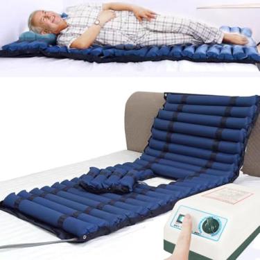 Imagem de Colchão de pressão de ar alternado 94 x 199 cm, almofada inflável para prevenção de feridas na cama com orifício para vaso sanitário e bomba silenciosa para idosos acamados, alívio de úlceras, serve