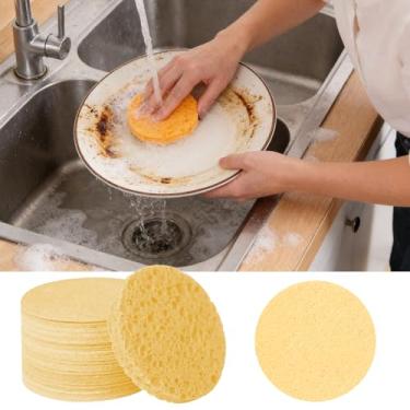 Imagem de Esponjas de cozinha, esponjas redondas comprimidas ativadas por água, pacote com 50 unidades para bancada de utensílios de cozinha, cor dourada