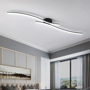 Imagem de Luminária de teto linear de 120 cm preta moderna LED luminária de teto de alumínio 6000K para corredor, cozinha, quarto, sala de jantar