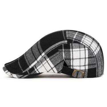 Imagem de Chapéu Gatsby Newsboy com boné plano, xadrez preto e branco para homen
