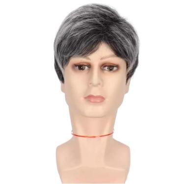 Imagem de Peruca de cosplay genérica curta cinza encaracolada volumosa para home