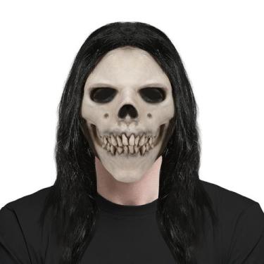 Imagem de Máscara de caveira de resina realista de meia face com cabelo comprido