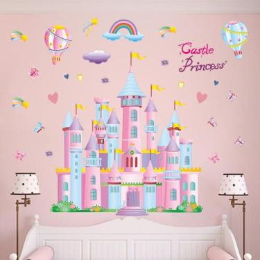 Imagem de Adesivos de parede Princess Castle Pink PVC 60x90cm - yiweisai