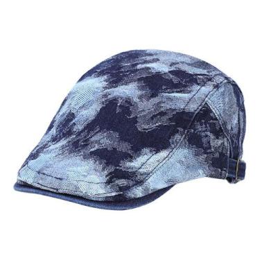 Imagem de Chapéu plano Gatsby Newsboy com estampa de mármore azul para homens - 