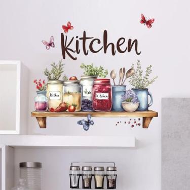 Imagem de Adesivos de parede: frasco de vidro de cozinha, ervas, utensílios, pap