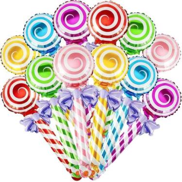 Imagem de Balões metalizados em forma de pirulito, 47 cm, coloridos, 12 unidades