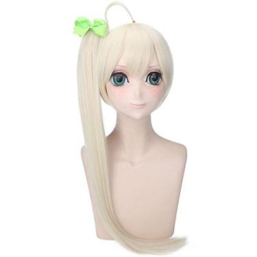 Imagem de Peruca de cosplay loira longa rabo de cavalo com franja lateral 30cm +
