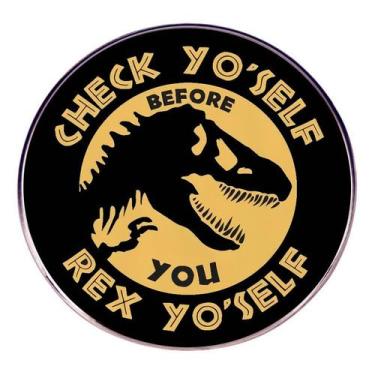 Imagem de Broche de dinossauro retrô em liga redonda preta e dourada 3x3cm - Yiw