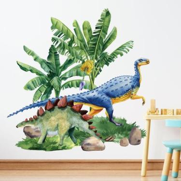 Imagem de Adesivos de parede Cartoon Dinosaur Jungle Green Leaves PVC - yiweisai