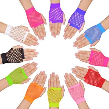 Imagem de Luvas Mabor Neon Party Fishnet Fingerless 80s Fancy Dress