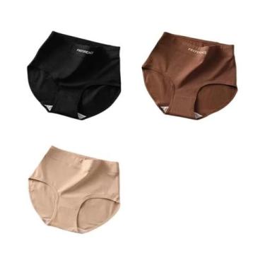 Imagem de Calcinhas De Algodão Sem Costura De Cintura Alta Tamanho Grande 3 Peça