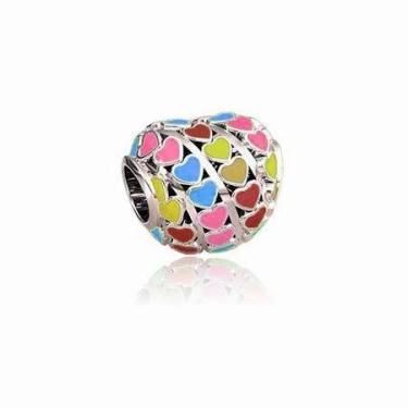 Imagem de Berloque Coração Colorido Banho Prata Pulseiras de Berloque - Pulseira