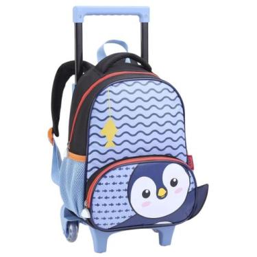 Imagem de Mochila de Rodinha Media 14L Escola Creche Infantil Fofo Menino Pingui