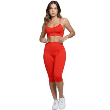 Imagem de Conjunto Top Alça Fina Bermuda Ciclista Vekyo Roupa Para Academia Moda