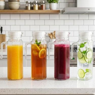 Imagem de Jarra Textura Vidro Tampa Garrafa 1,1L Alça Suco Bebida - - EINSTOK