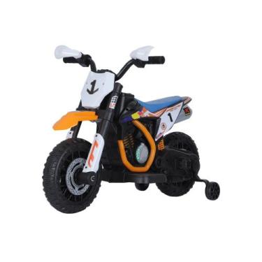 Imagem de Moto Elétrica Infantil Laranja Com Rodinhas Auxiliares e Bateria Recar