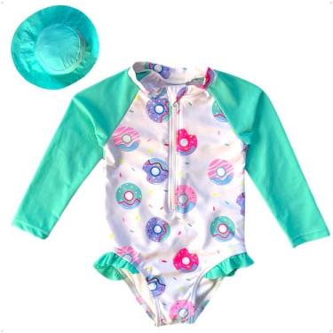 Imagem de Maiô Com Chapéu Infantil Meninas Donuts Verão - Anj Modas, Chapeu verd