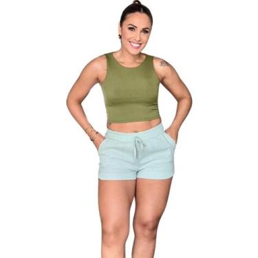 Imagem de Shorts Feminino Linho com Elástico, Bolsos e Recorte - Fornecedor, M, 