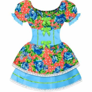 Imagem de Vestido Festa Junina Ciganinha Colorida Arraia 2023 Pink e Laranja - F