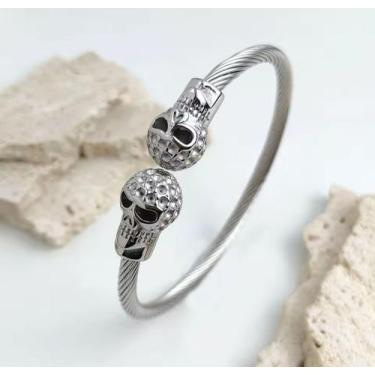Imagem de Bracelete Trançado Gótico em Aço Inoxidável Caveiras Skull Rock - Maga