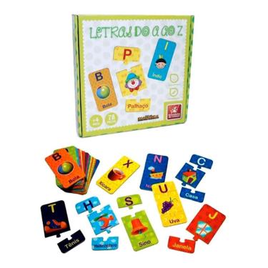 Imagem de Brinquedo Educativo Alfabeto Ilustrado 78 Peças para Alfabetização em MDF Sonho de Criança