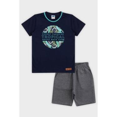 Imagem de Conjunto Roupa Infantil Menino Marlan Camiseta Estampa Tropical + Berm