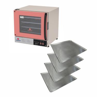 Imagem de Kit Forno Turbo de Convecção Progás a Gás PRP-004 Plus Aço Inox com 4 Assadeiras Rosa 220V