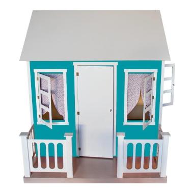 Imagem de Casinha de Brinquedo com Cercado e Cortinas L12 Azul Branco em Mdf Gran Belo