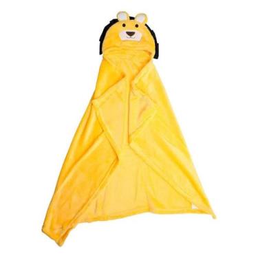 Imagem de Manta de Bebê Bichinhos Com Capuz Leão Macia Flannel Amarelo Jolitex