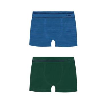 Imagem de Kit 2 Cuecas Menino Boxer Sem Costura Poliamida Kyly, Verde, Azul, G