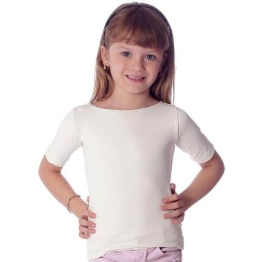 Imagem de Blusa Infantil com Proteção UV Palha Feminina Manga Curta Decote Canoa