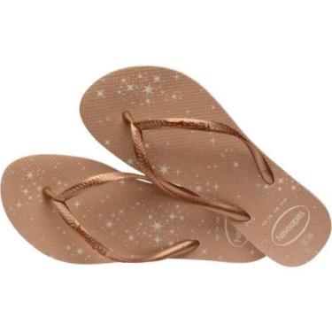 Imagem de Chinelo Havaianas Feminino Slim Gloss 37/8 Bege Palha Havaianas Par