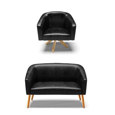 Imagem de Kit 1 Namoradeira E 1 Poltrona Preto Base Madeira