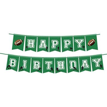 Imagem de Banner verde de feliz aniversário para decorações de festa de tema de futebol, placa de rugby de feliz aniversário para meninos, suprimentos de decoração de festa esportiva