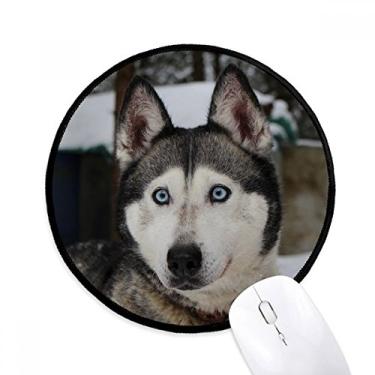 Imagem de DIYthinker Tapete de rato para fotografia de cachorro animal neve husky desktop escritório tapete redondo para computador