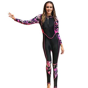 Imagem de Roupa de mergulho Rash Guard de corpo inteiro Roupa de mergulho Fatos de mergulho para mulheres - Maiô de natação de uma peça Roupa de corpo esportivo de pele manga longa proteção solar para surfe snorkeling rosa choque, Hot Pink