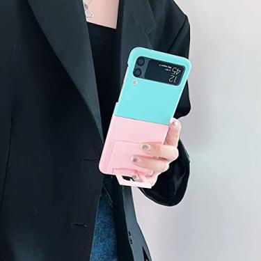 Imagem de Capa de suporte de peça única de luxo em cores sólidas contrastantes para Samsung Galaxy Z Flip 3 4 5G Zflip3 Z Flip3 Flip4 Cover,E,For Z Flip 4