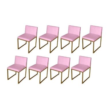 Imagem de Kit 8 Cadeiras de Jantar Dourado c/ Suede Rosa Bebê Vittar