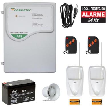 Imagem de Alarme Residencial Sem Fio 2 Sensores 2 Cont Sirene Bateria - Compatec