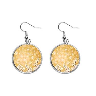 Imagem de Brincos femininos Sakura com padrão de pétalas brancas de Japão, brincos pendentes de prata