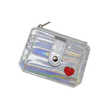 Imagem de Bolsa de bordado bolsa feminina fivela amor zíper cartão moda carteira masculina rodeio carteira (prata, 12X0.5X8.5)