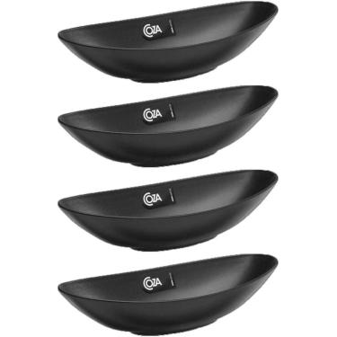 Imagem de Kit 4 Travessas Canoas Restaurantes Petiscos Essential Coza Pretos 350ml Porções Alimentos Plástico