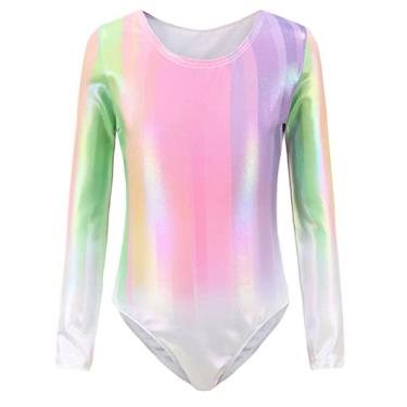 Imagem de SEAUR Collant de ginástica para meninas roupas de dança de manga comprida roupa de dança biketard roupa fitness roupa roupa esportiva body, rosa, 12