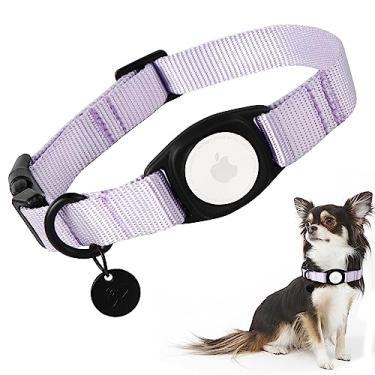 Imagem de Babole Pet AirTag Coleira de cachorro lavanda para cachorro médio, 11 cores, coleira para animais de estimação GPS integrada de nylon com fivela de encaixe durável, rastreador de cães para Apple iPhone, pequeno, grande, menino, menina e fêmea (M)