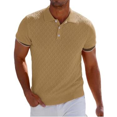 Imagem de GRACE KARIN Camisas polo masculinas respiráveis manga curta leve textura de malha camisas de golfe, Camelo, M