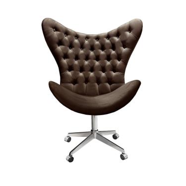 Imagem de Poltrona Alice Egg Capitonê Cadeira Botonê Giratória com Rodízios Recepção, Escritório Marrom